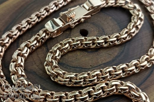 Серебряная цепь Бисмарк 100 г, 65 см с позолотой — мужская цепочка